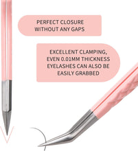 Lash Tweezers Fiber Tip No Gaps Stainless Steel Pink Eyelash Extension Tweezers for Volume Easy Fans High Precision Good Grip Professional Eyelash Extensions Applications(45 Degree Tweezers)