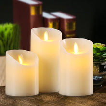 Aku Tonpa Flameless Candles Battery Operated Pillar Real Wax Flickering Moving Wick Electric LED Candle Set with Remote Control Cycling 24 Hours Timer, Pack of 3 (D:7.5cm X H:10, 12.5, 15cm)