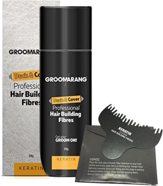 Hair Fibres GROOMARANG Keratin Hair Building Fibres for Thinning Hair - Instantly Conceals Thinning Areas for Fuller Thicker Hair - For Men & Women 28g PLUS Hairline Optimiser (Black)