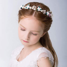 IYOU Flower Headpiece Pearl Wedding Headband Gold Crystal Floral Communion Hair Tiair Accessories for Flower Girls and Bridesmaid.