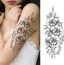 LAROI 10 Sheets Black Indian Lace Temporary Tattoos Flower Mandala Flower DreamCatcher Tattoos Temporary Adults Stickers Peony Girlsboys Body Art Arm Waterproof Tatoo Fake Jewels Wedding Brides