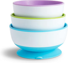 Munchkin Stay Put Baby Suction Bowl Set Baby Bowls for Weaning Baby Feeding Suction Dish Pack for Babies & Toddlers 6 Months+BPA Free Weaning Set for Babies Microwave/Dishwasher Safe  3 Pack