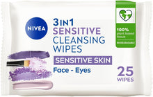 NIVEA Biodegradable Cleansing Wipes Sensitive Skin, Wipes from 100 percent Plant Fibres, Sensitive Make-Up Wipes, Face Wipes Makeup Remover, 25 Count (Pack of 1)