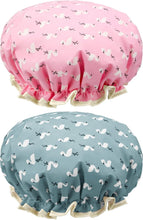 2 Pcs Shower Cap Elastic Band Waterproof Bath Caps Double Layers Reusable With Ruffled Edge Covering Ears for Girls and Women