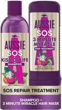 Aussie SOS Shampoo And Deep Treatment Hair Mask Set for Dry Damaged Hair, Kiss of Life Hair Repair Hair Care Set With Australian Superfoods, Shampoo (290 ml) + 3 Minute Miracle Hair Mask (225 ml)