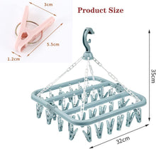 Folding Sock Dryer with 32 Pegs Clothes Drying Hanger with Clips for Washing Line Accessories, Drip Airer Hanging Sock Rack with 4 Beach Towel Quilt Clips for Shoe Insoles Underwear Bras Baby Clothes
