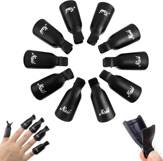 Kafeiya 10 pcs Nail Polish Remover Clips Set,Acrylic Nail Art Soak Off Clip Cap,UV Manicure Acrylic Nails Wrap Tool,Black