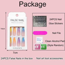 24PCS Short False Nails with Glue Stickers, Square Full Cover Acrylic Nails Press on Nails no Glue,Gray White French Fake Nails Stick on Nails for Women and Girls Nail Art