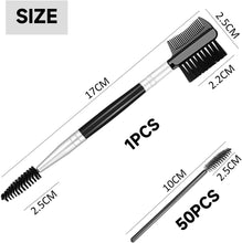 1 3-in-1 makeup brush, 50-count eyelash brush, dual-ended brow brush, makeup tool for separating lashes, removing mascara clumps and grooming brows