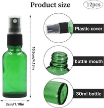 Disnace 12x30ml Empty Glass Spray Bottle, Refillable Spray Bottle Atomiser Fine Mist Glass Spray Bottle for Traveling, Make-up, Essential Oils, Aromatherapy, Perfumes, Pharmacists (green)