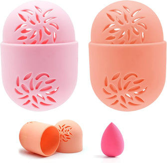 JJQHYC 2 Pieces Makeup Sponge Travel Case Silicone Makeup Sponge Holder Makeup Sponge Container Beauty Blender Carry Case for Traveling