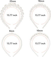 4 Pieces Pearls Headbands White Faux Pearl Rhinestones Hairbands Bridal Hair Hoop Wedding Hair Accessories for Women Girls (Style Set 1)