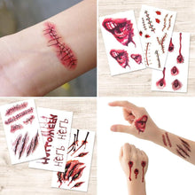 Halloween Scars Temporary Tattoos, 30 Sheets Fake Bloody Wound Scar Realistic Temporary Tattoo Sticker for Halloween Costume Zombie Party Supplies Cosplay Props