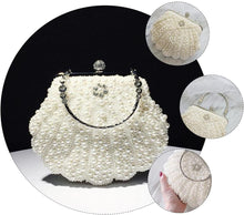 Amosfun Girl Wallets Women Pearl Shell Shaped Clutch Bag Crystal Beaded Evening Bag Wedding Purse with Pearl Chain Fit Wedding Party Crossbody Handbag