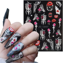 3D Embossed Halloween Nail Art Stickers Decals 4 Sheets 5D Self-Adhesive Ghost Bride Bridegroom Girls Nail Supplies Nail Art Design Decoration Accessories