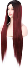 Luovce Synthetic Wigs for Women Long Straight Wig Middle Part 28 Inches (R2/188 Ombre Burgundy Colour)