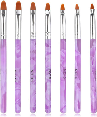 Jinlaili 7PCS Nail Art Brush Set, Purple Nail Art Tips Builder Brush, UV Gel Acrylic Nail Brush Nail Painting Brush Pen, Nail Art Design Painting Liner Pen Set, Acrylic Nail Brush Kit for Home Salon