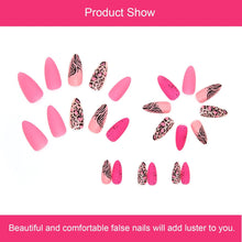 24 PCS Press on Nails Pink Fake Nails Leopard Pattern Fake Nails Medium Fake Nails Black Striped Pattern Fake Nails Wearable Fake Nails Glossy Fake Nails Gifts for Women and Girls