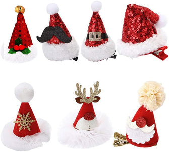 Christmas Hat Hair Accessories 7 Pcs Glitter Bobby Pin Kids and Adults for Girls Red Christmas Hair Clips Barrettes Xmas Tree Hat Bowknot Party Birthday Festival Support Baby Gifts