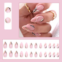 JUSTOTRY 24 Pcs Leopard Stiletto False Nails Short,Pink French Press on Nails Pattern, Swirl Fake Nails Short with Nail Glue, Almond Stick on Nails for Women, Nails Fake Nail for Nails Art