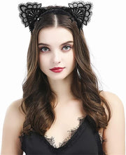 Halloween Cat Ears Headband, Makeup Party Lace Cat Ears Headband,Halloween Carnival Party Masquerade Cosplay Sweet Sexy Women Lace Hair Accessories Headband Costume Accessories