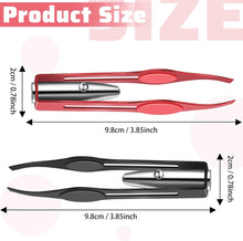 2 Pieces Tweezers with LED Light Hair Removal Lighted Tweezers Makeup Tweezers with Light Tools for Men Women Precision Eyebrow Eyelash Hair Removal Tweezers Stainless Steel Tweezers, Black, Red