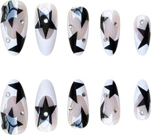 Daterkey 24pcs French Almond Fake Nails Nude Five-Pointed Star Rhinestone False Nails Press on Nails for Women and Girls (A)