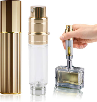 Fychuo Travel Perfume Atomiser Refillable, 5ml Portable Perfume Travel Bottle, Leakproof Mini Atomiser Perfume Spray Bottle for Handbag Elegant Dispenser for Women Men, Golden