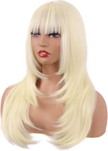 MapofBeauty 24 Inch/60 cm Long Straight Layered with Bangs Synthetic Hair Shoulder Length Daily Use Wig (Light Blonde)