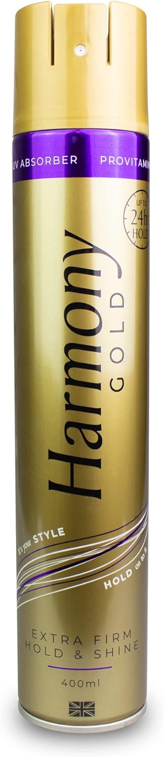 Harmony New Gold HairSpray Extra Firm Hold and Shine 400ml With UV Filters Argon Oil Vitamin Pro B6