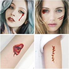 HUPOO 30 Sheets 3D Halloween Temporary Makeup Tattoos Fake Scars Bloody Scar Waterproof Blood Sticker Realistic Wound Horror Body Face Decals Prank Props for Cosplay Party Supplies Props, 5.79.7CM