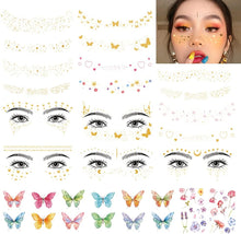 DIVAWOO 32 Sheets Face Temporary Tattoo, 20 sheets Glitter Metallic Freckle Tattoos, 12 PCS Butterflies Fake Tattoos Stickers for Festival Makeup Rave Accessories