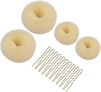 Hair Donut Blonde  Donut for Hair  4Pcs Donut Bun Makers Hair Donut Bun Ring Style Bun Maker Set with 10Pcs Hair Pins Blonde  Blonde Doughnut Bun Hair Accessories for Girls Kids (Blonde)