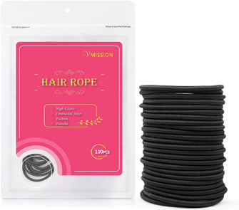 Hair Bobbles 100 Pcs, 2mm Elastic Hair Tie, Ponytail Holders, Hair Accessories for Women Perfect for Long Lasting Braids, Ponytails and More for Girls and Kids (BLACK)