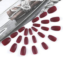 Handcess Coffin Matte False Nails Red Ballerina Press on Nails Medium Fake Nail Wine Pure Color Full Cover Stick on Nails for Women and Girls(24Pcs)