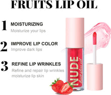 Hydrating Lip Oil - Moisturizing Lip Tint - Long Lasting Nourishing Lip - Toot Lip Oil for Dry Lips - Strawberry Glossy Glass Lip Oil for Plumping Lip Gloss - Non Sticky Clear Lip Gloss for Women(02)