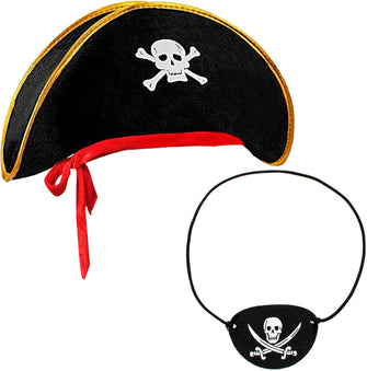 Jc.upin Pirate Accessories Set,Pirate Hat,Pirate Eye Patch,Halloween Pirate Captain Dress Up Set for Pirates of the Caribbean Party,Halloween Party Supplies Pirate Costume for Kids Boys Girls Adults