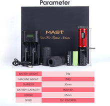 Mast lancer Wireless Tattoo Pen Machine Kit 2pcs Replaceable batteries LCD Display Rotary Tattoo Machine Wireless Power Supply with 2 Grips (Black)