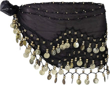 Belly Dance Hip Scarf Wrap Belt Wave Dangling Skirts Wrap with Chiffon Dangling Belly Dance Waist Costume Belt for Women Girls Black