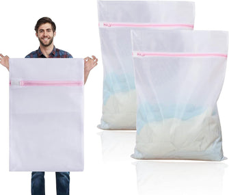 2 PCS Large Mesh Laundry Bag 60x90cm, Multi-Pack Laundry Net Bags with Zip and Drawstring, Durable Mesh Wash Bag for Delicates, Lingerie, Socks, Baby Clothes, Travel Organizer