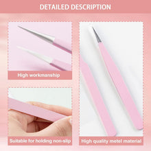 4Pcs Eyelash Extension Tweezers, Lash Tweezers Nail Art Tweezers Stainless Steel Eyelash Extension Tweezers Straight and Curved Tip Eyelash Tweezers for Craft, Makeup Tools (Pink)