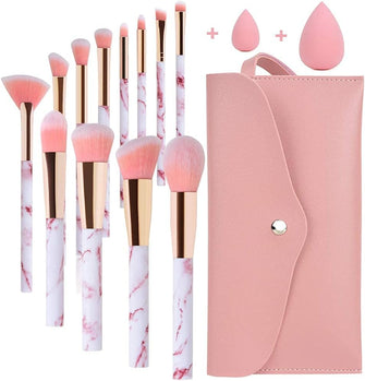 Makeup Brushes Sets Start Makers Professional 12Pcs Pink Marble Brush Set with Foundation Concealer Blush Eyeshadow Beauty Blender and Make Up Bag