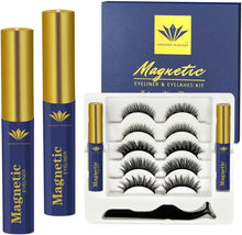 Magnetic Eyelashes Set 5 Pairs with 2 x Waterproof Magnetic Eyeliner Set for Natural Look Reusable Easy to Set Comfortable Lashes with Tweezers Made with Mink Fur For Weeding Parties and Daily Uses