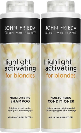 John Frieda Sheer Blonde Highlight Activating Moisturising Shampoo and Moisturising Conditioner Duo Value Bundle for Naturaland Colour - Treated Blonde Hair, 2 x 500 ml