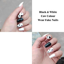 False Nails Press on Nails,Waterproof and Disassembly Black and White Cow Colour Wear Fake Nails Art Patches, Full Cover Stick on Nails For Women and Girls Daily Decoration, 24Pcs