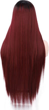 Luovce Synthetic Wigs for Women Long Straight Wig Middle Part 28 Inches (R2/188 Ombre Burgundy Colour)