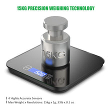 Digital Kitchen Food Scales,15KG/33LB Waterproof Glass Electric Cooking Electronic Weighing Scales with LCD Display, Tare and PCS Features, for Kitchen Ingredients Jewellery Coffee