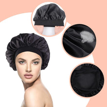 Hair Bonnet for Sleeping,2 Pack Bonnet with Wide Elastic Band, Hair Care Sleeping Head Cover Elastic Hat Hair Bonnet for Curly Hair,Night Sleep Cap Silky Bonnet for Women Girls (Black+Grey)