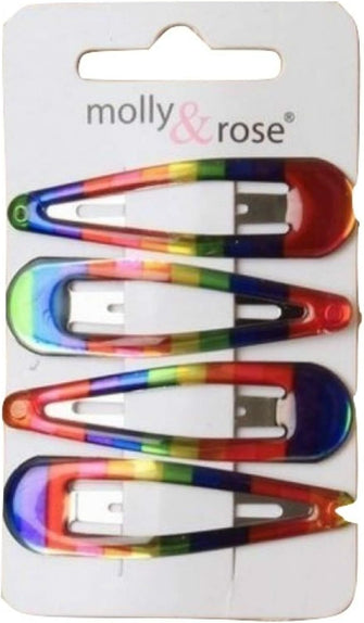 Ladies Womens Girls 4 Pack Bright Rainbow Stripe Colour Hair Snap Clips 5cm