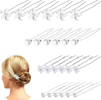 24 pcs Hair Accessories for Women, Wedding Hair Pins, U Shaped Flower Pearl Hair Clips, Pearl Hair Pins, Bridal Hair Pins, Flower Hair Pins for Women, for Women Girls, Wedding